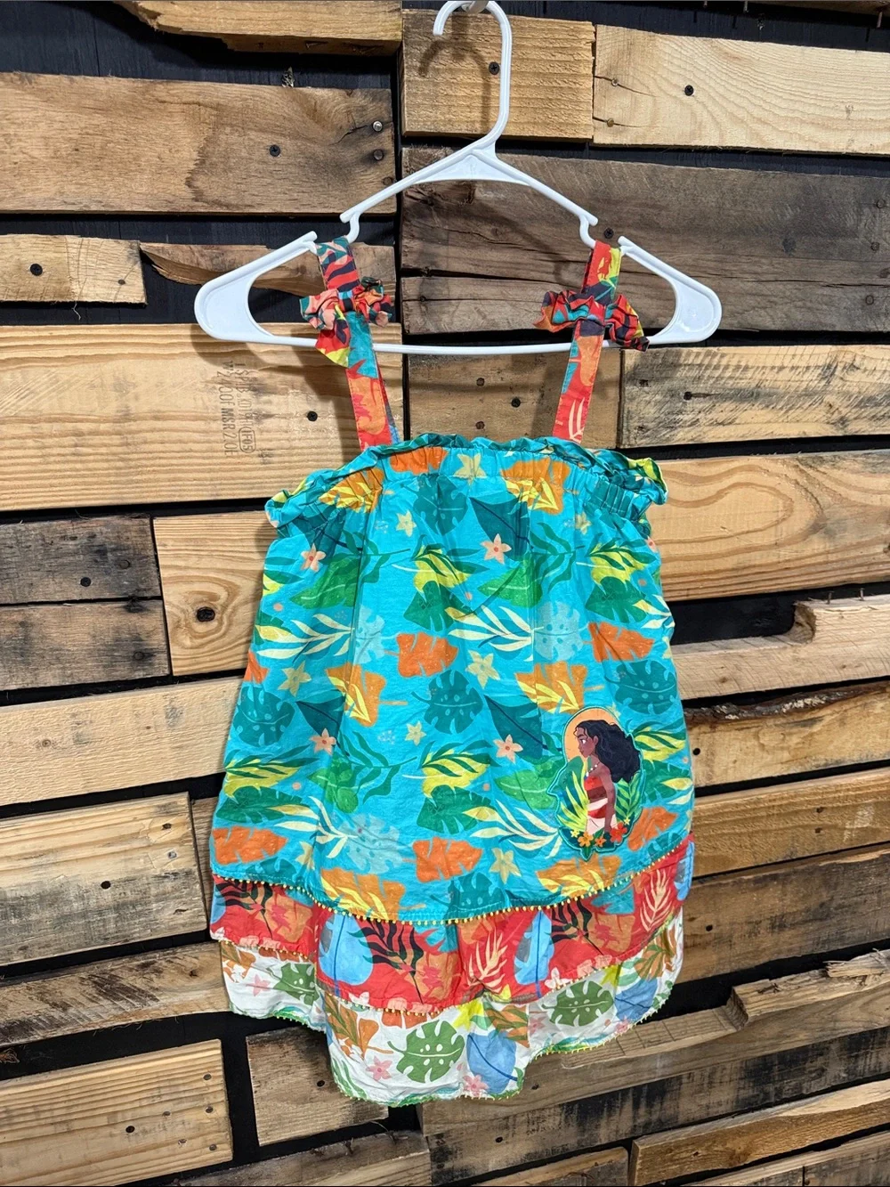 Disney Moana Girls Dress Size 7/8 Cotton Tropical Sleeveless Ruffle Tiered